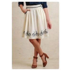★ Comme Toi [Anthropologie] A-Line Bicycle Lined Skirt - Cream/Blue ★